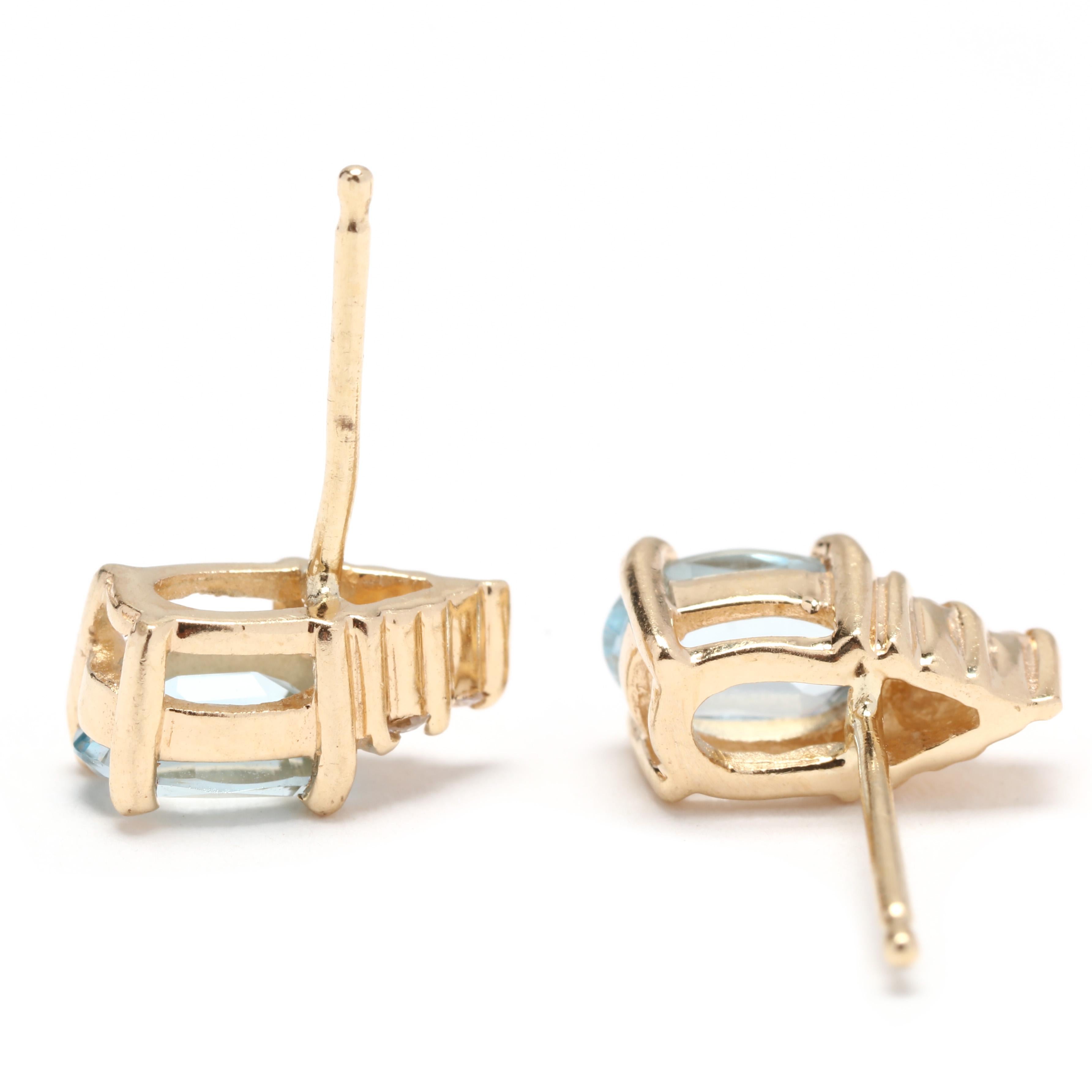 Oval Cut 0.90ctw Aquamarine Diamond Stud Earrings, 14kt Yellow Gold