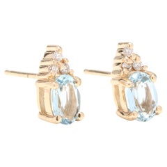 0.90ctw Aquamarine Diamond Stud Earrings, 14kt Yellow Gold