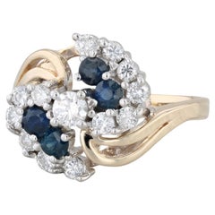 0.90ctw Blue Sapphire Diamond Bypass Ring 14k Yellow Gold Size 6.5