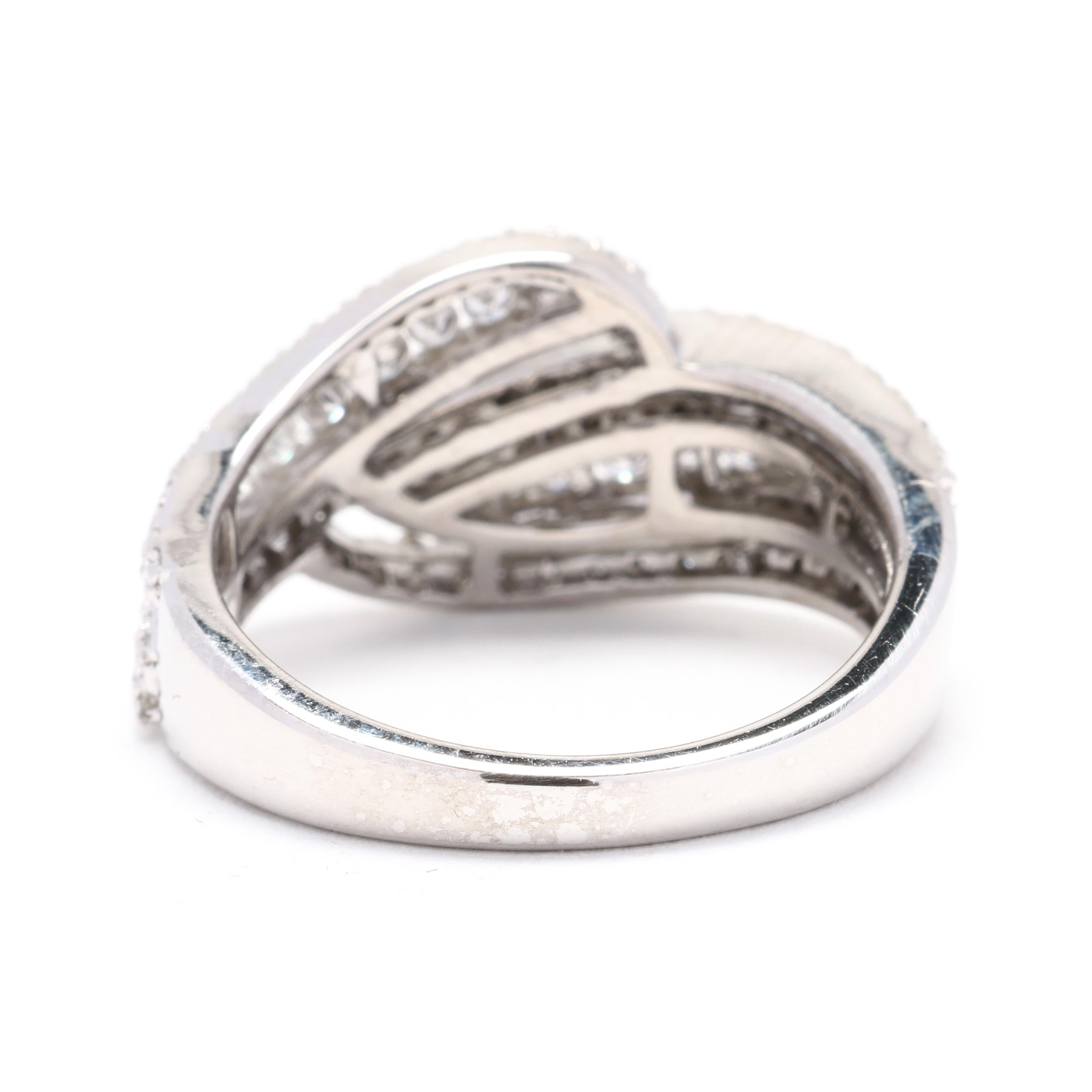 Round Cut 0.90ctw Diamond and 14k White Gold Twisted Band Ring, Ring Size 7, Statement  For Sale