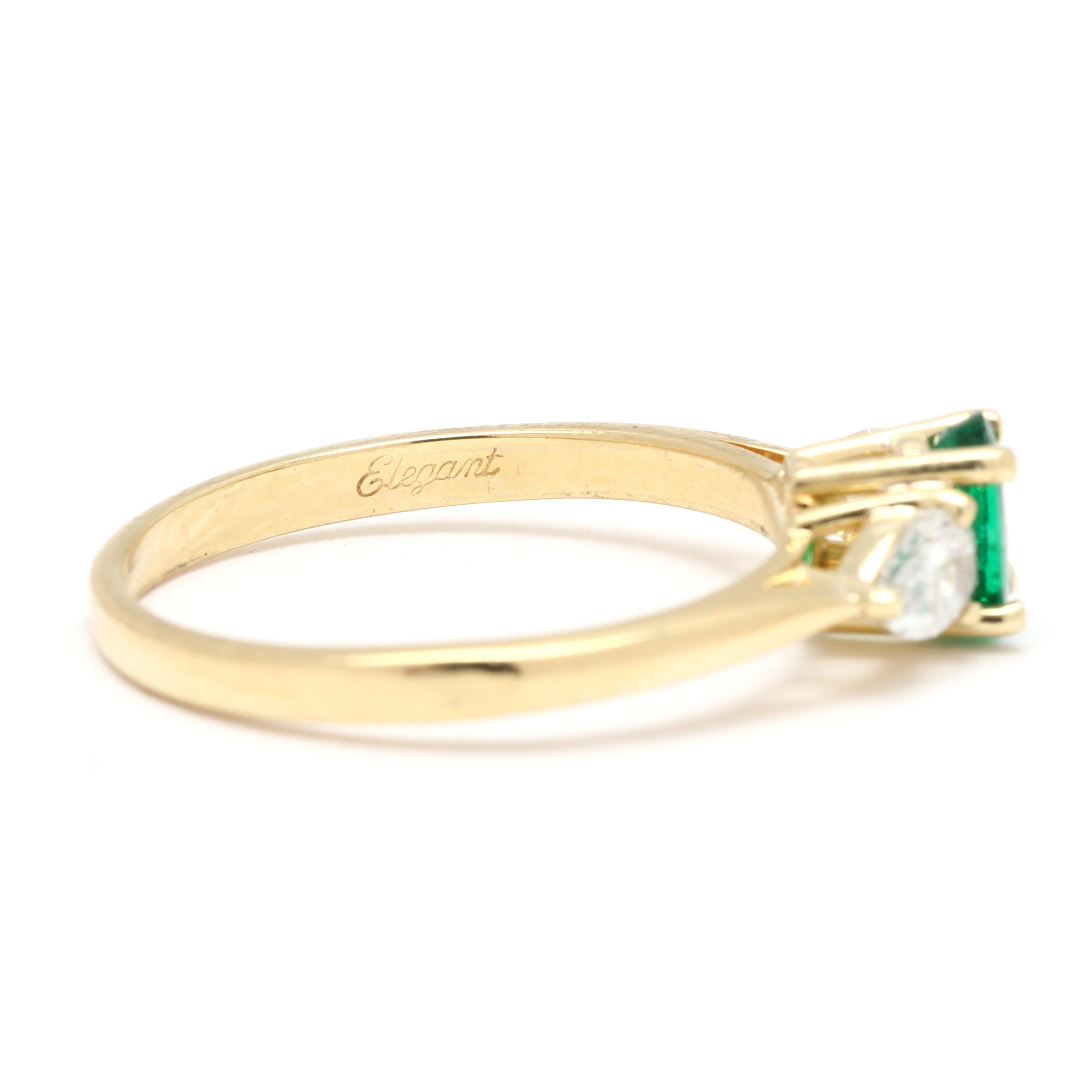 0.90ctw Diamond and Emerald Three Stone Ring, 18k Yellow Gold, Ring Size 6.75 1