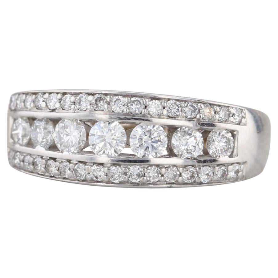 0.90ctw Diamond Anniversary Wedding Band 14k White Gold Size 8.5