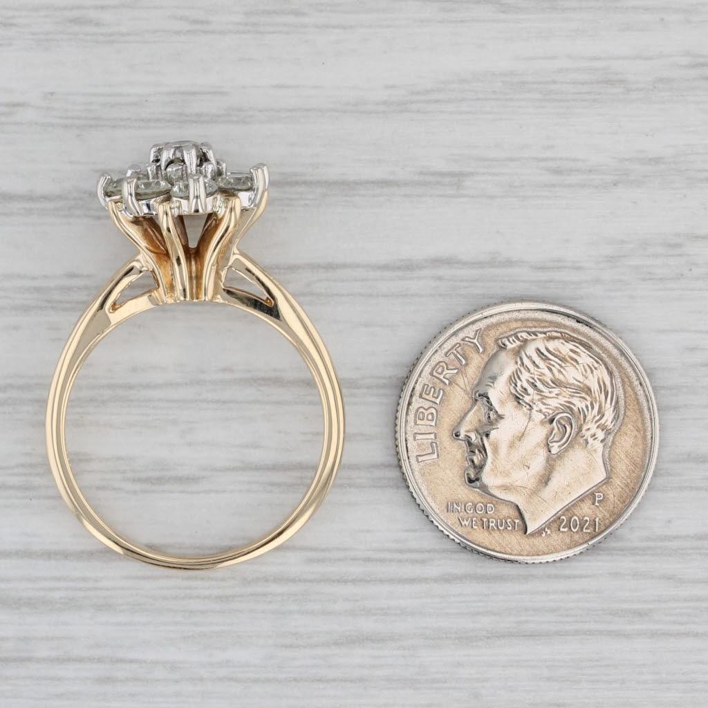 Round Cut 0.90ctw Diamond Cluster Vintage Engagement Ring 14k Yellow Gold Size 7