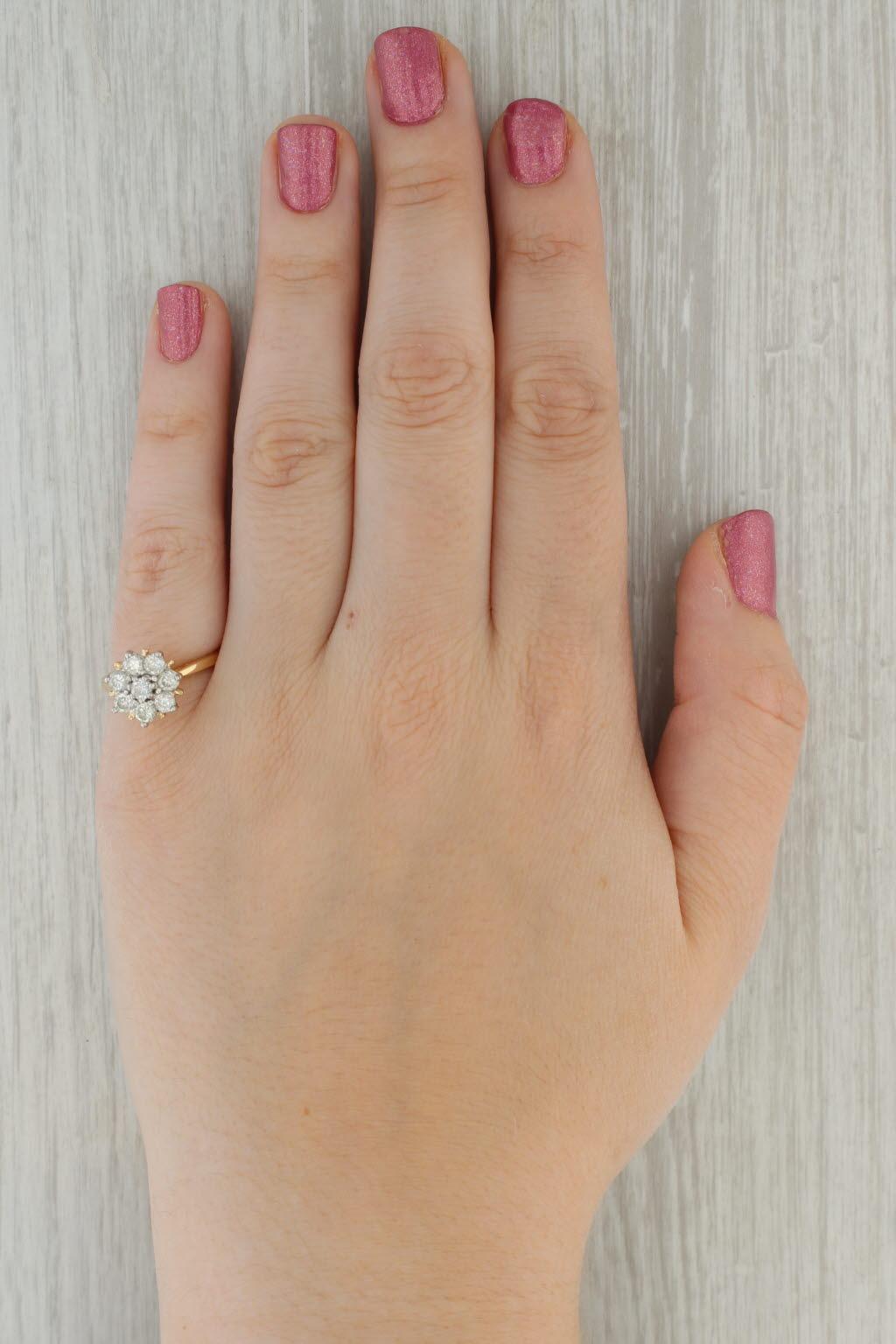 0.90ctw Diamond Cluster Vintage Engagement Ring 14k Yellow Gold Size 7 In Good Condition In McLeansville, NC