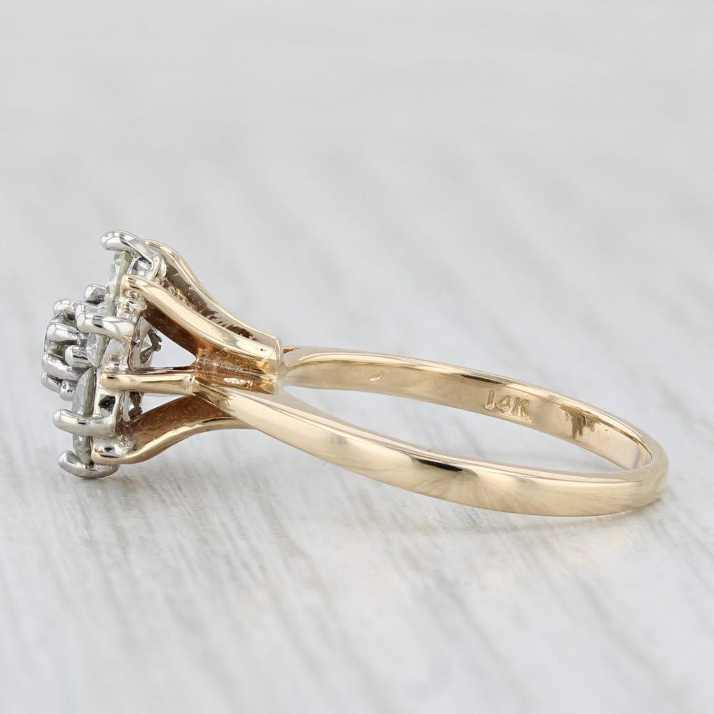 0.90ctw Diamond Cluster Vintage Engagement Ring 14k Yellow Gold Size 7 1