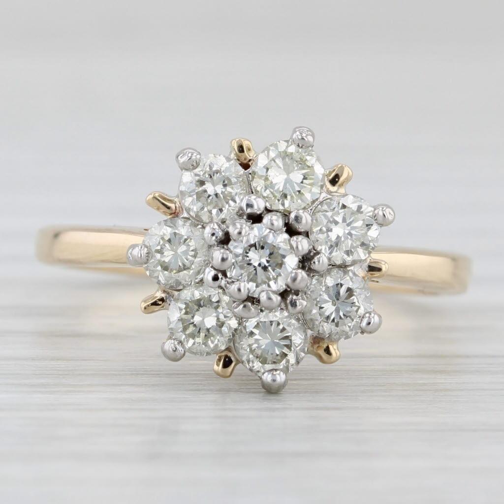 0.90ctw Diamond Cluster Vintage Engagement Ring 14k Yellow Gold Size 7 2