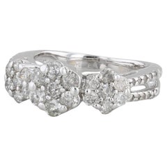 0.90ctw Diamond Clusters Ring 14k White Gold Size 4.25 Engagement