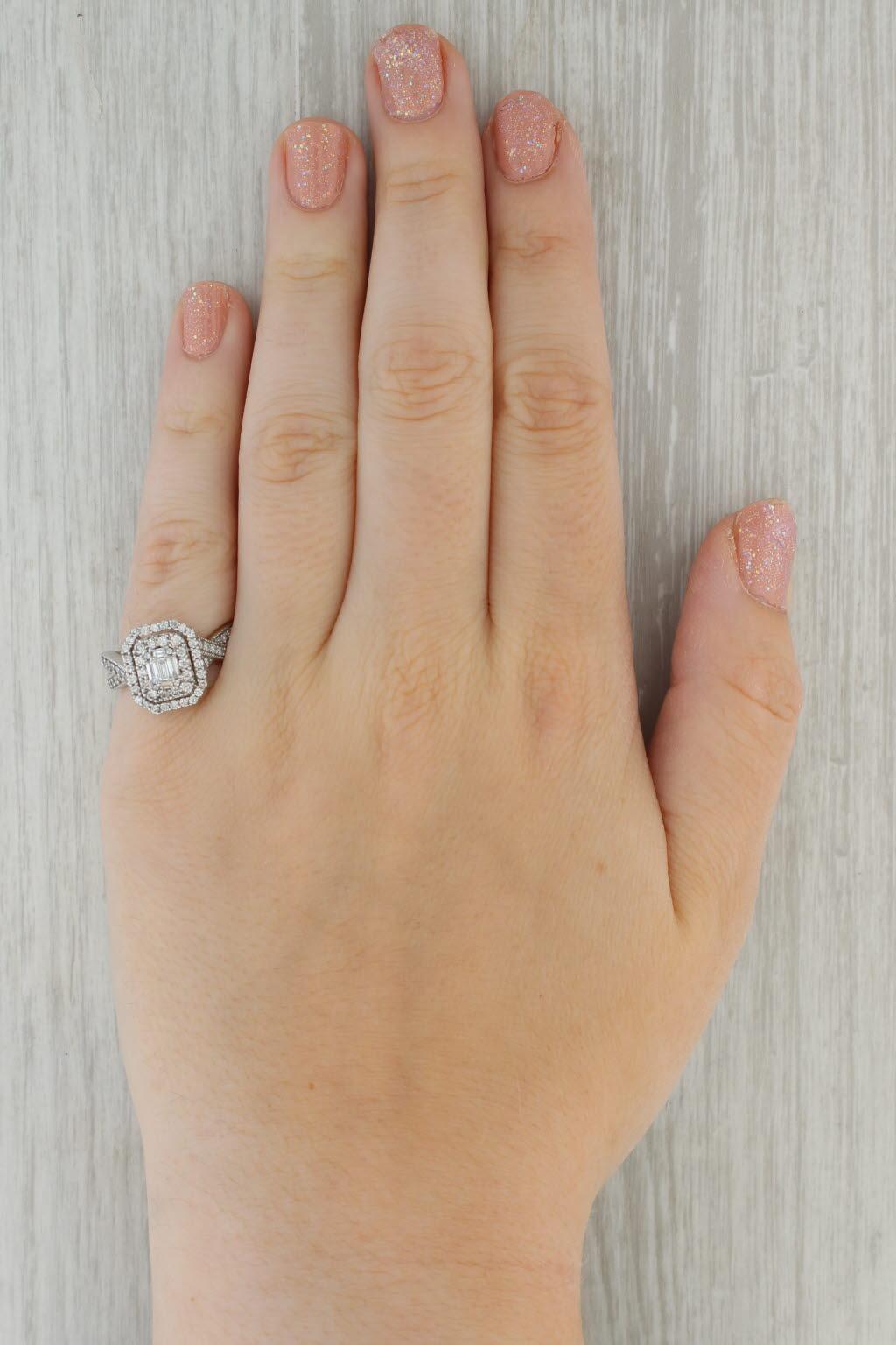 Women's 0.90ctw Diamond Double Halo Engagement Ring 14k White Gold Size 7