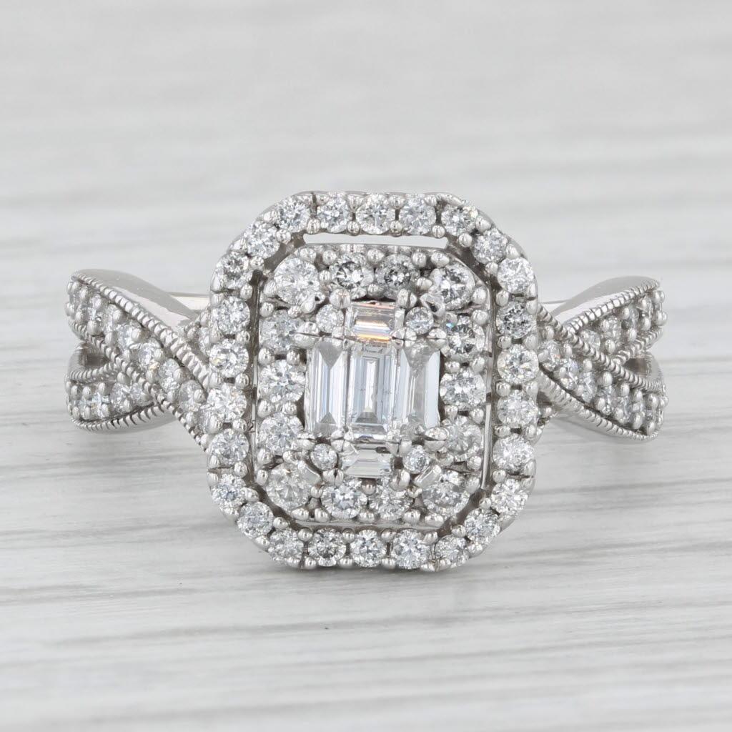 0.90ctw Diamond Double Halo Engagement Ring 14k White Gold Size 7 2