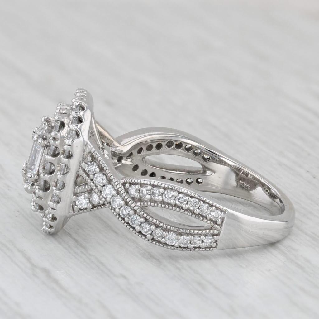 0.90ctw Diamond Double Halo Engagement Ring 14k White Gold Size 7 4