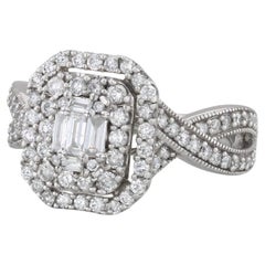0.90ctw Diamond Double Halo Engagement Ring 14k White Gold Size 7