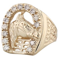 0.90ctw Diamond Horseshoe Horse Ring 14k Yellow Gold Men's Size 11 Western