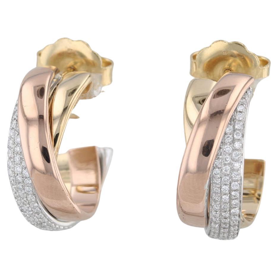 0.90ctw Diamond Layered Hoop Earrings 18k Yellow White Rose Gold