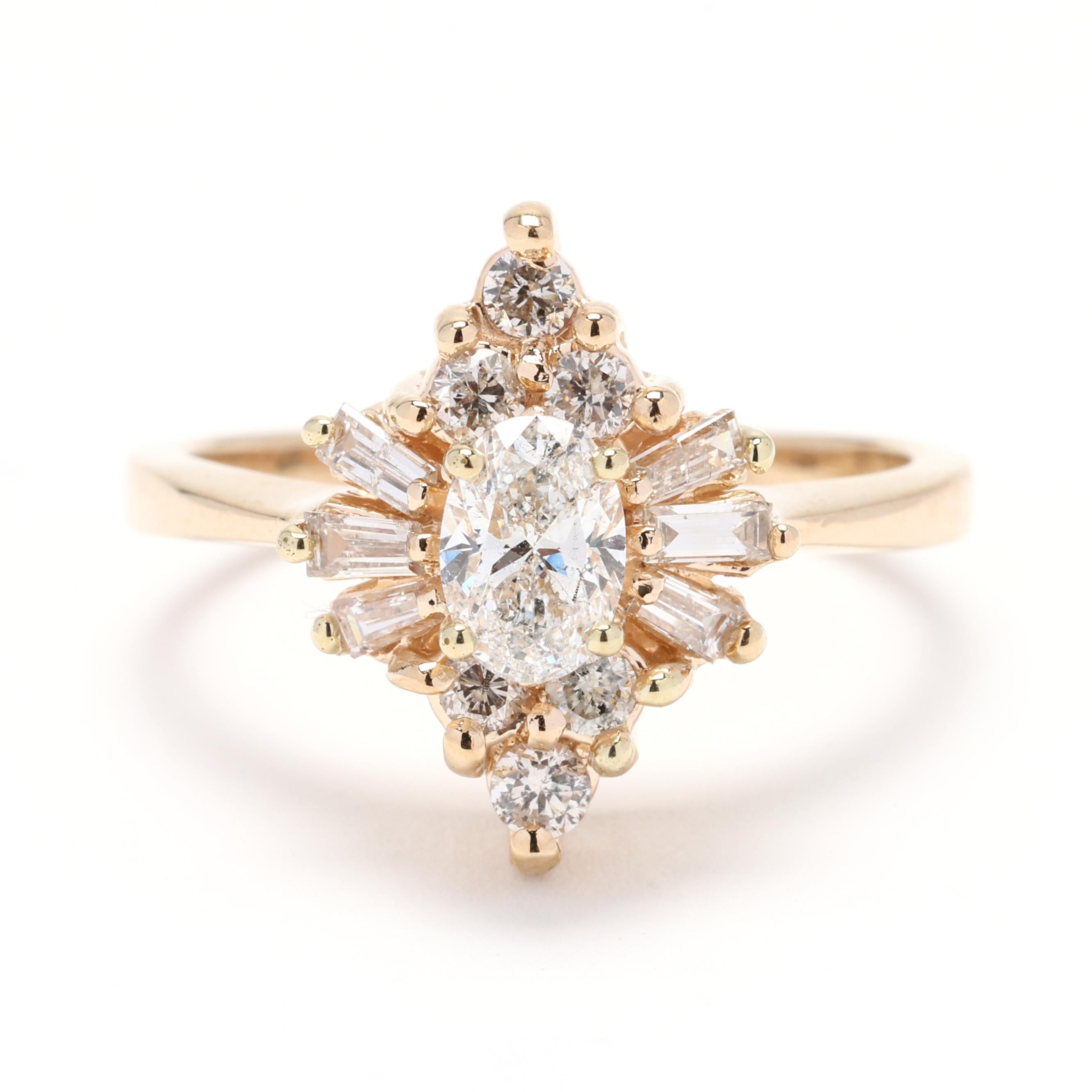 Faites l'expérience de l'élégance intemporelle avec notre superbe bague Navette à diamant de 0,90ctw, réalisée en luxueux or jaune 14K. Cette bague exquise présente une navette (marquise) ornée d'une grappe éblouissante de diamants totalisant 0,90