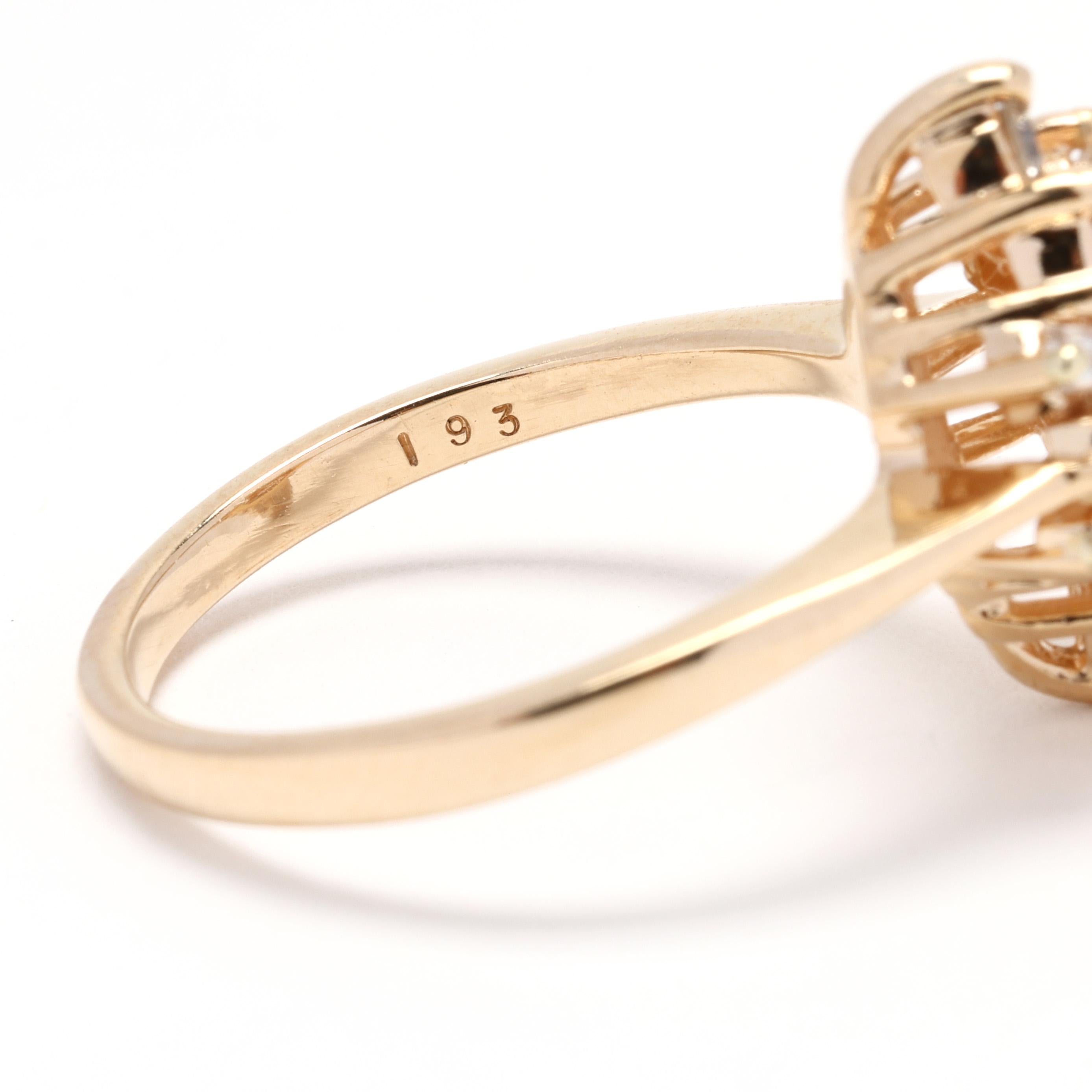 Bague navette en or jaune 14 carats avec diamants de 0,90 carat, taille de bague 6,75, grappe de diamants en vente 2