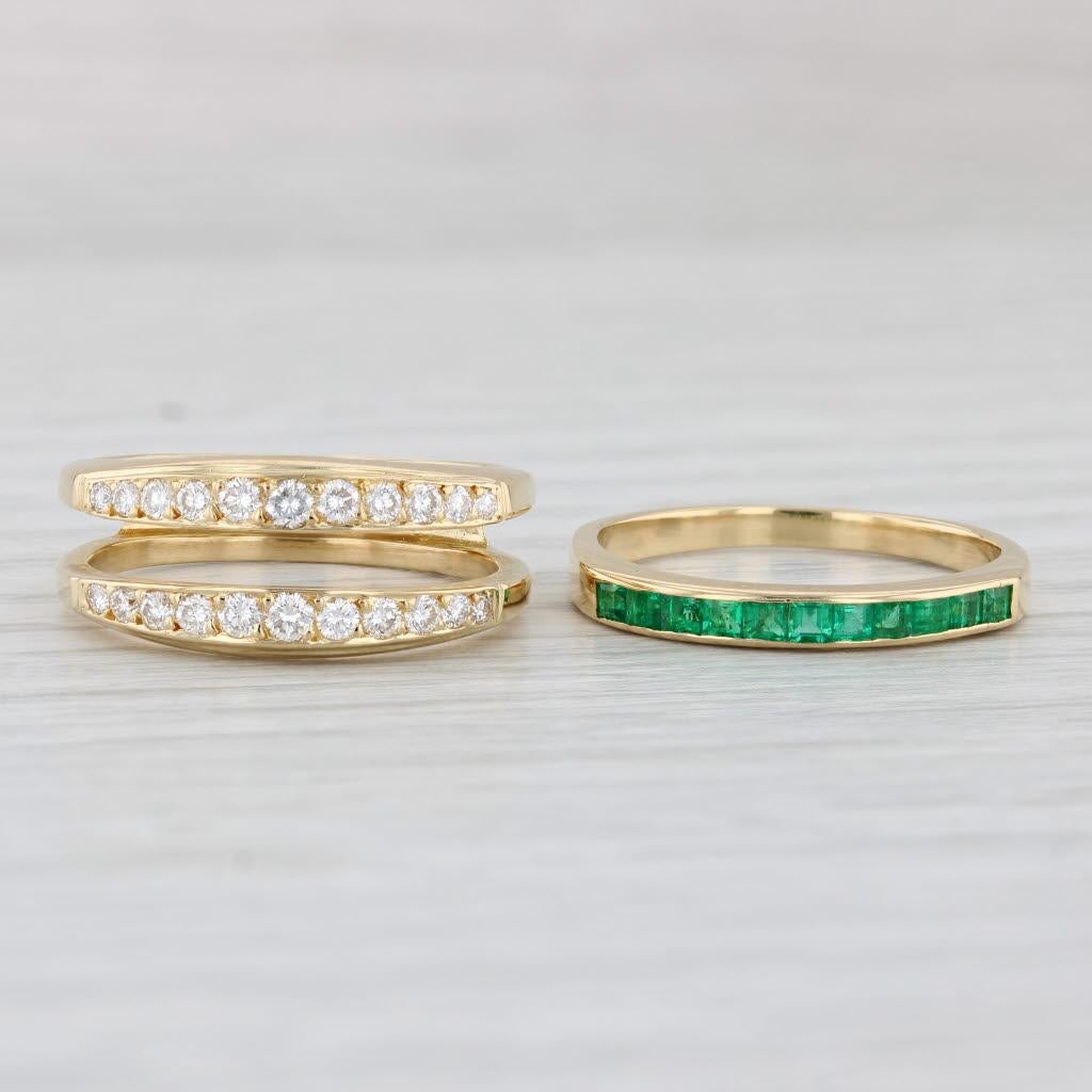 0.90ctw Diamond Ring Jacket Emerald Band 18k Yellow Gold Size 7 Set 5