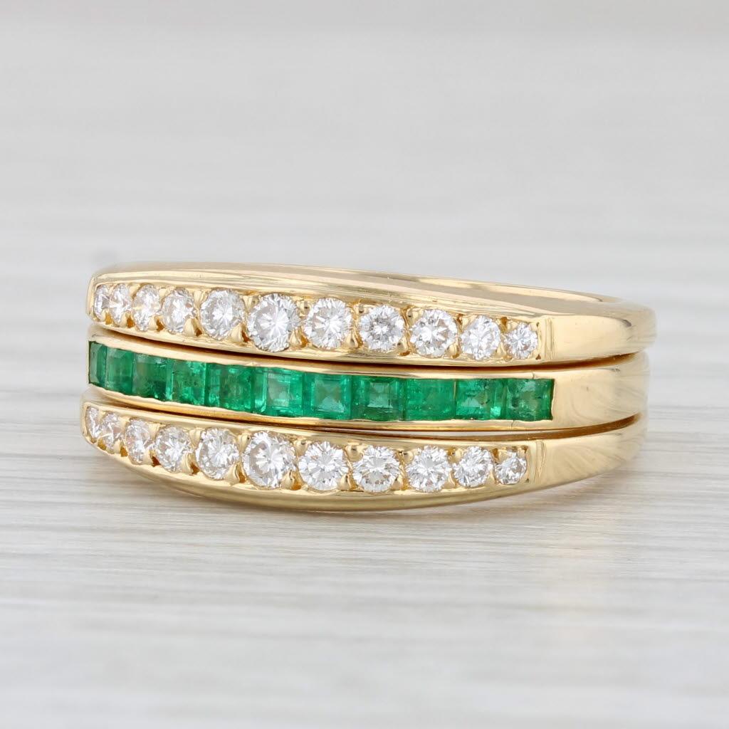 Gemstone Information:
- Natural Emeralds -
Total Carats - 0.50ctw
Cut - Square
Color - Green
Treatment - Oiling

- Natural Diamonds -
Total Carats - 0.40ctw
Cut - Round Brilliant
Color - F - H
Clarity - VS2

Metal: 18k Yellow Gold
Weight: 7.6 Grams