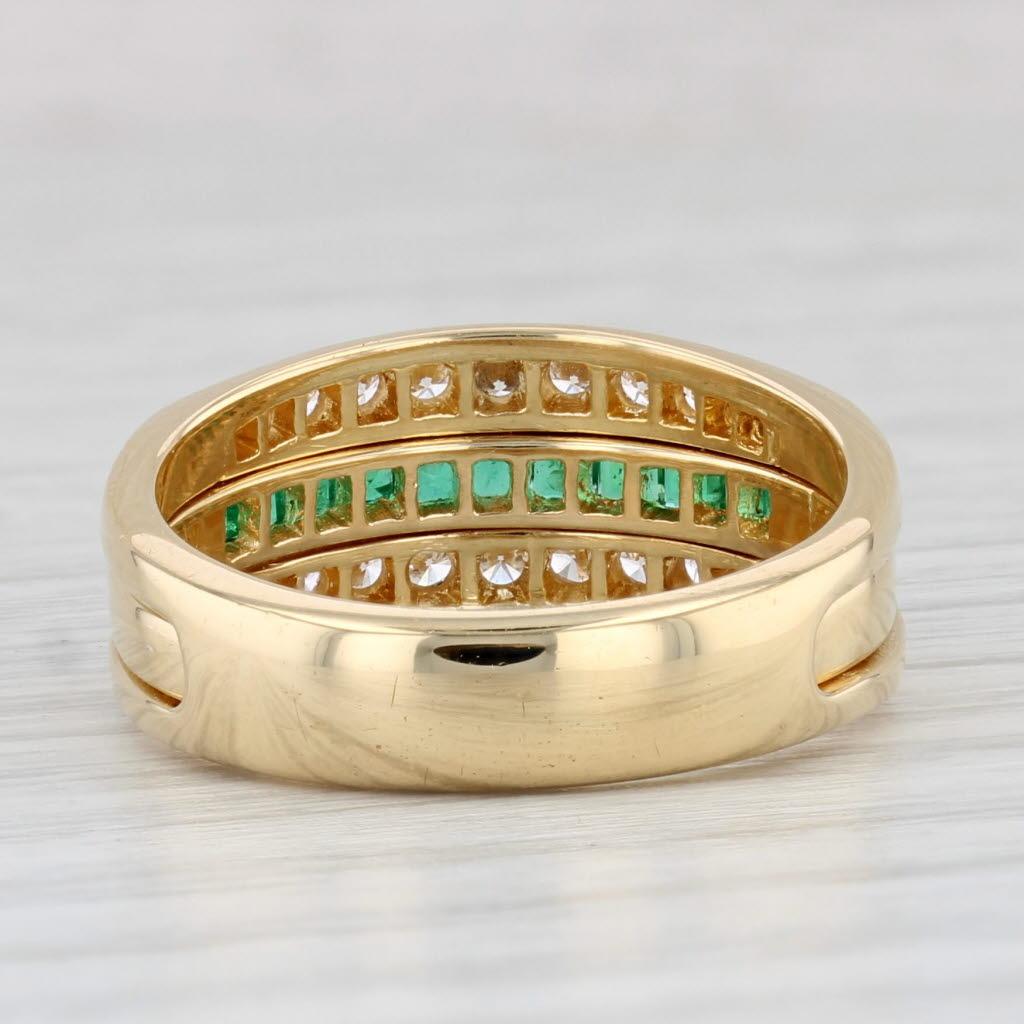 0.90ctw Diamond Ring Jacket Emerald Band 18k Yellow Gold Size 7 Set 2