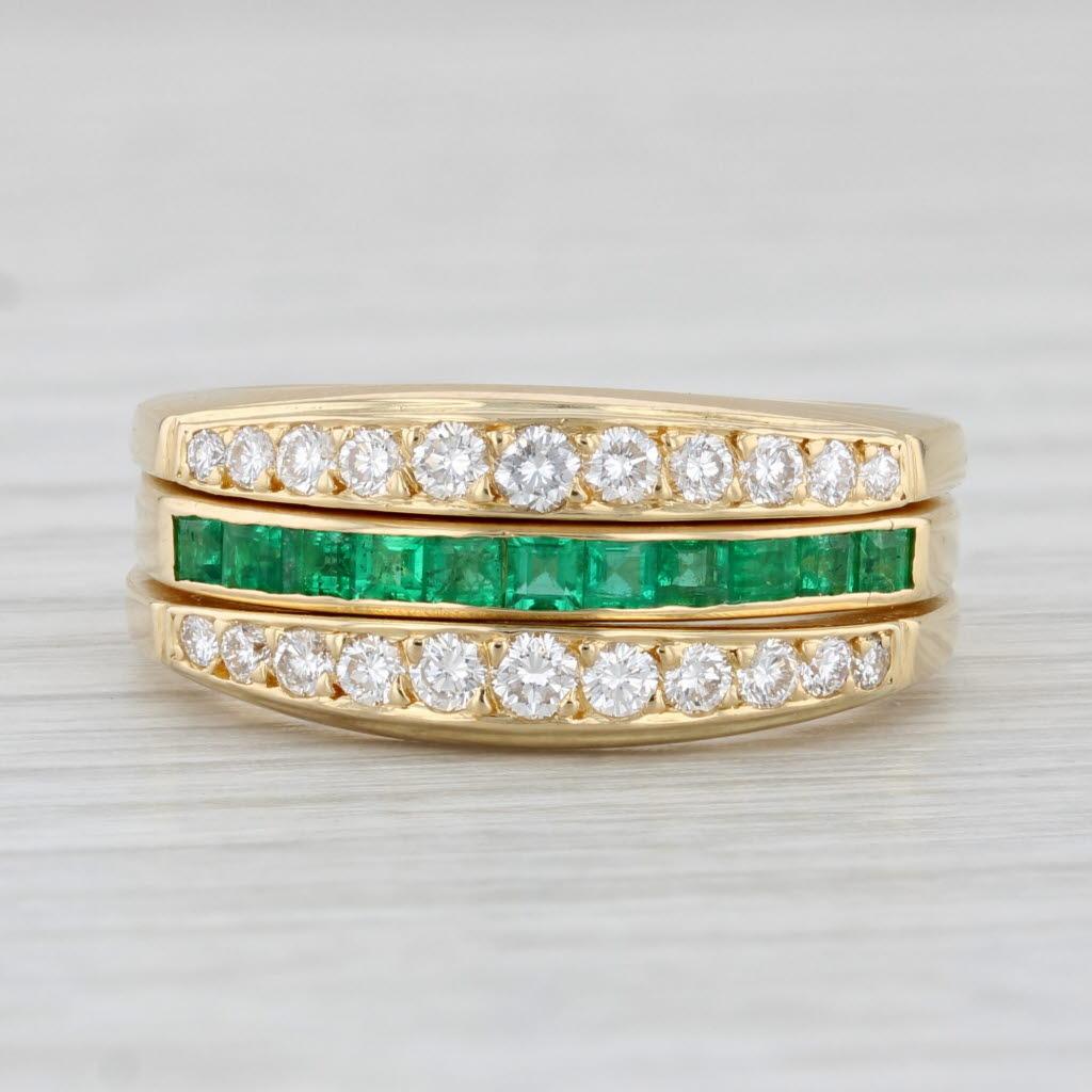 0.90ctw Diamond Ring Jacket Emerald Band 18k Yellow Gold Size 7 Set 3