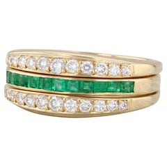 0.90ctw Diamond Ring Jacket Emerald Band 18k Yellow Gold Size 7 Set