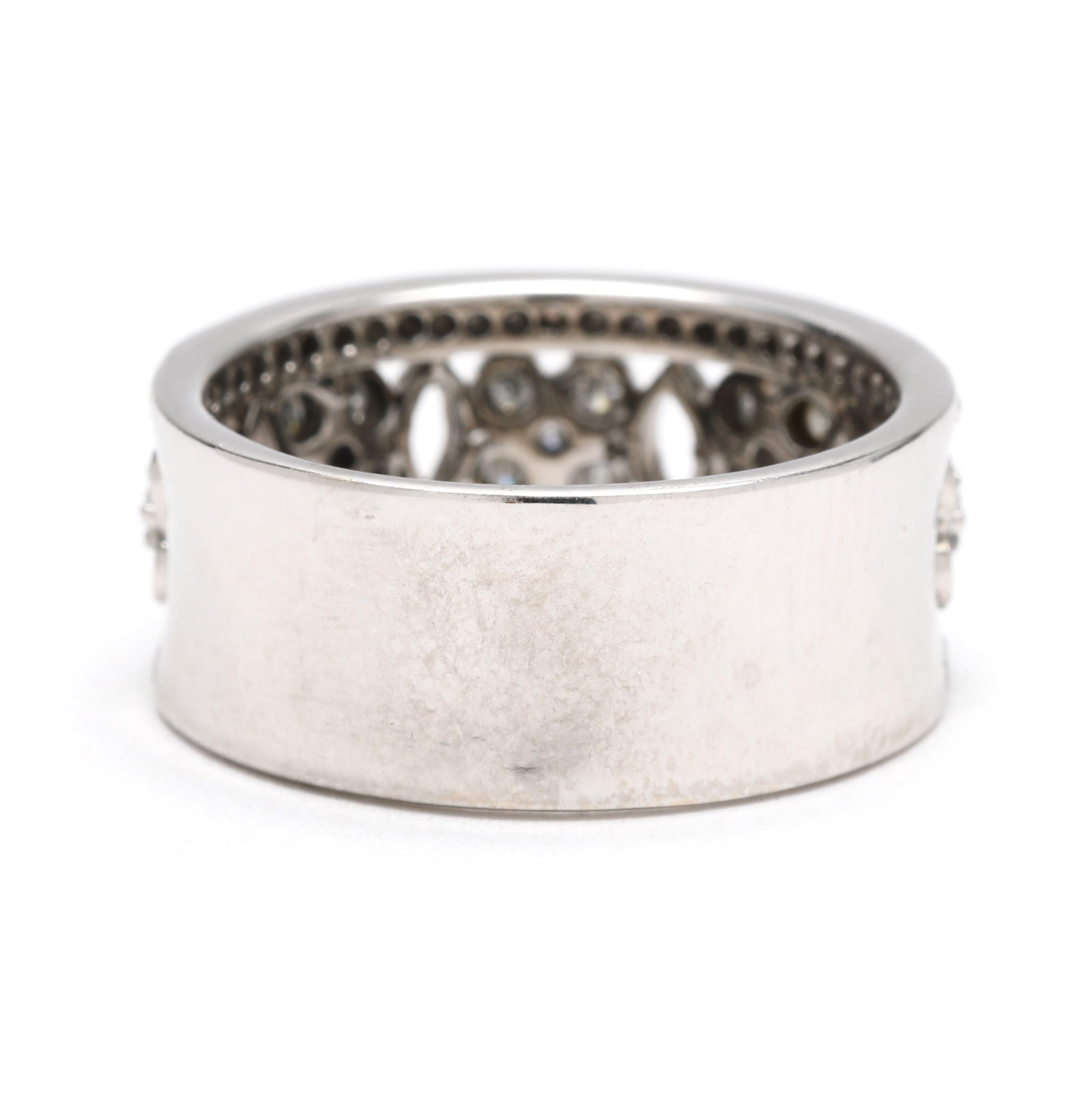 0.90ctw Diamond Thick Flower Cluster Band Ring, 14k White Gold, Ring Size 7.25 Corte redondo en venta