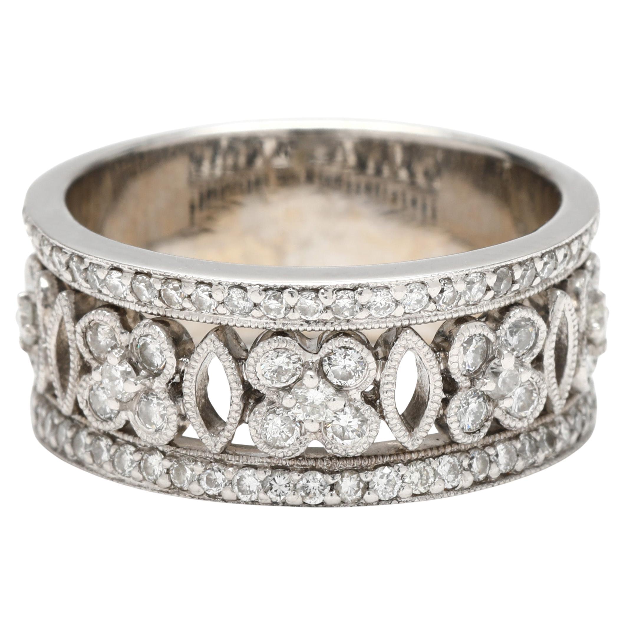 0.90ctw Diamond Thick Flower Cluster Band Ring, 14k White Gold, Ring Size 7.25 en venta