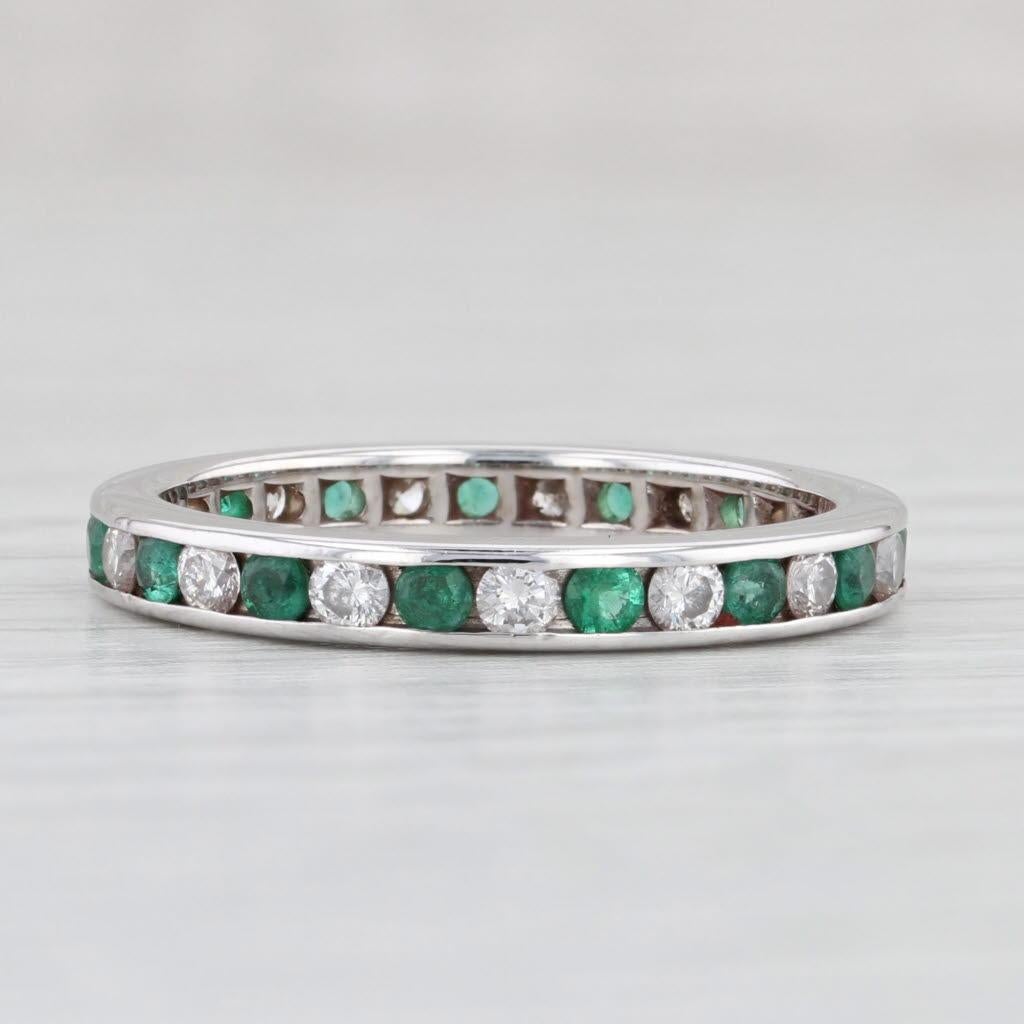 Round Cut 0.90ctw Emerald Diamond Eternity Band 14k White Gold Size 6.75 Wedding Ring