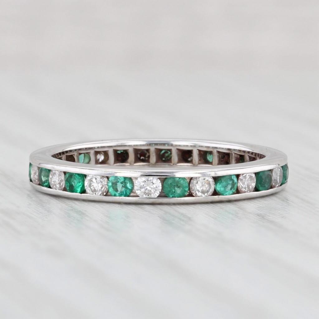 0.90ctw Emerald Diamond Eternity Band 14k White Gold Size 6.75 Wedding Ring 1