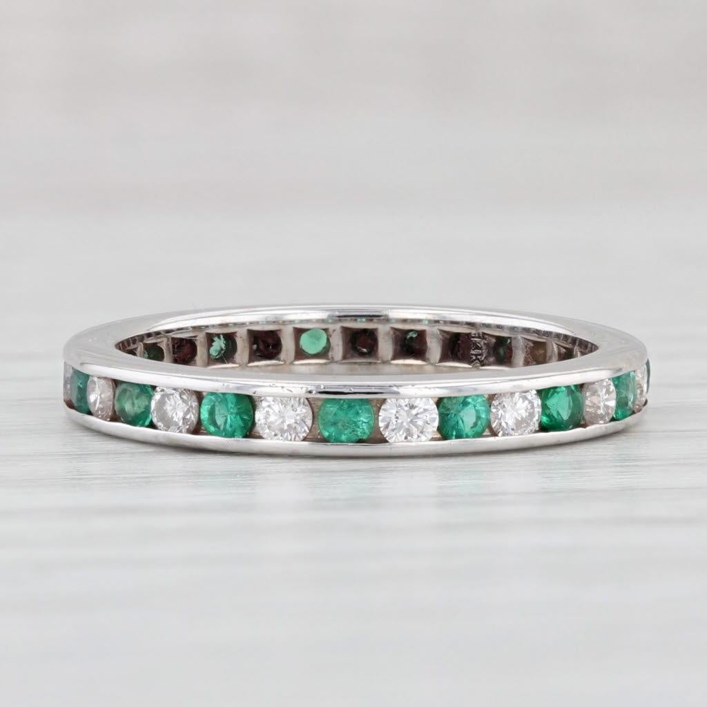 0.90ctw Emerald Diamond Eternity Band 14k White Gold Size 6.75 Wedding Ring 2