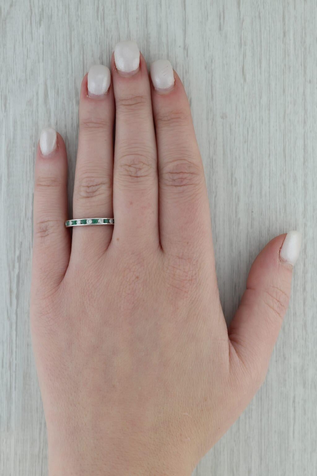 0.90ctw Emerald Diamond Eternity Band 14k White Gold Size 6.75 Wedding Ring 3