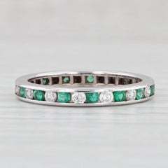 0.90ctw Emerald Diamond Eternity Band 14k White Gold Size 6.75 Wedding Ring