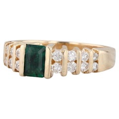 0.90ctw Emerald Diamond Ring 14k Yellow Gold Size 6.75 Tiered Pyramid