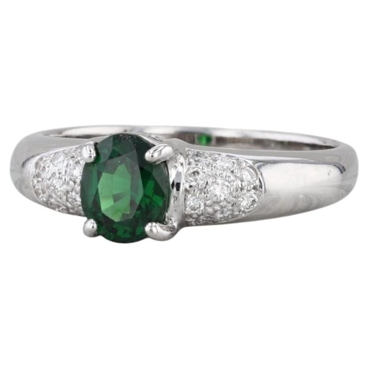 0.90ctw Green Tsavorite Garnet Diamond Ring 18k White Gold Size 6.75