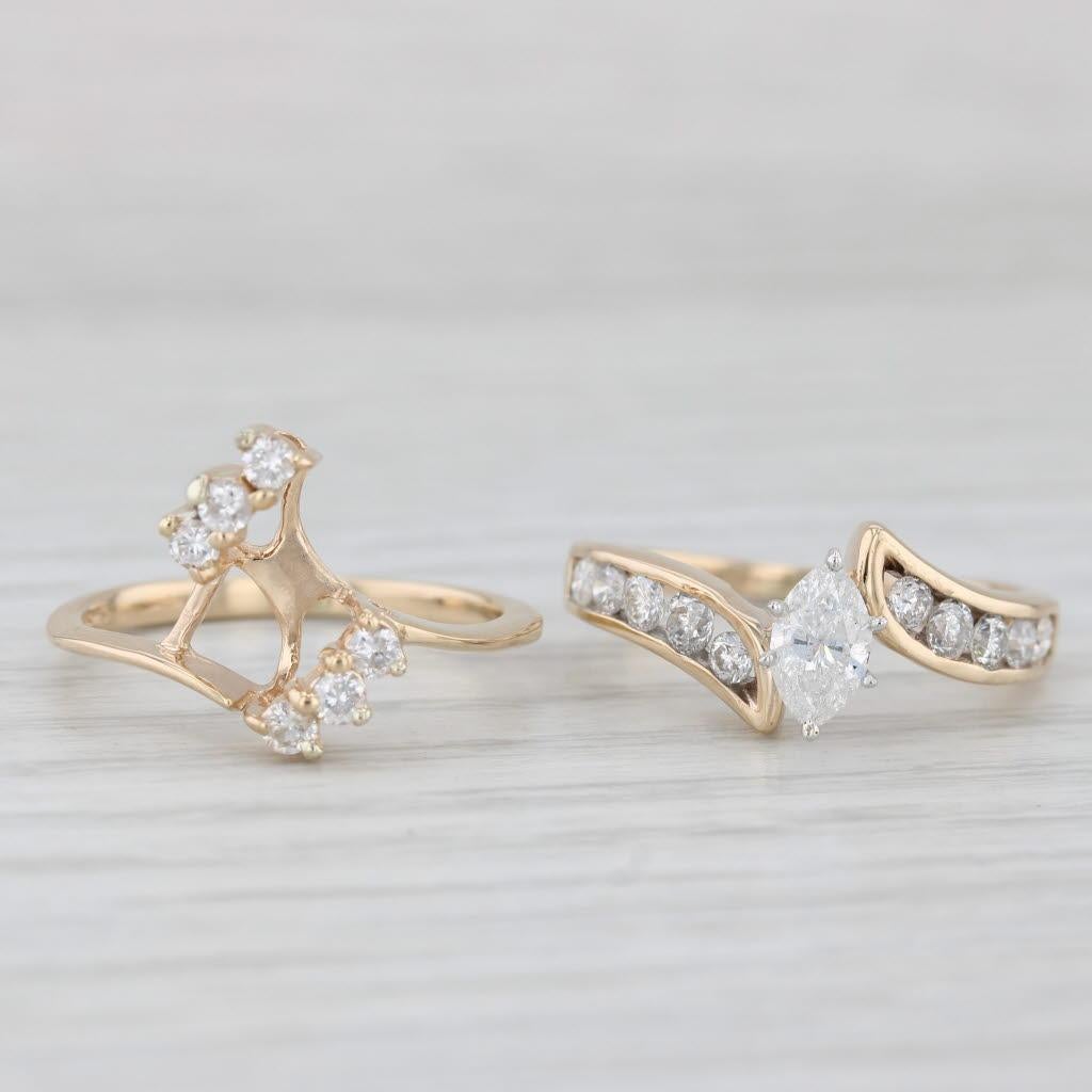0.90ctw Marquise Diamond Engagement Ring Wedding Band Bridal Set 14k Gold Sz 5.5 5