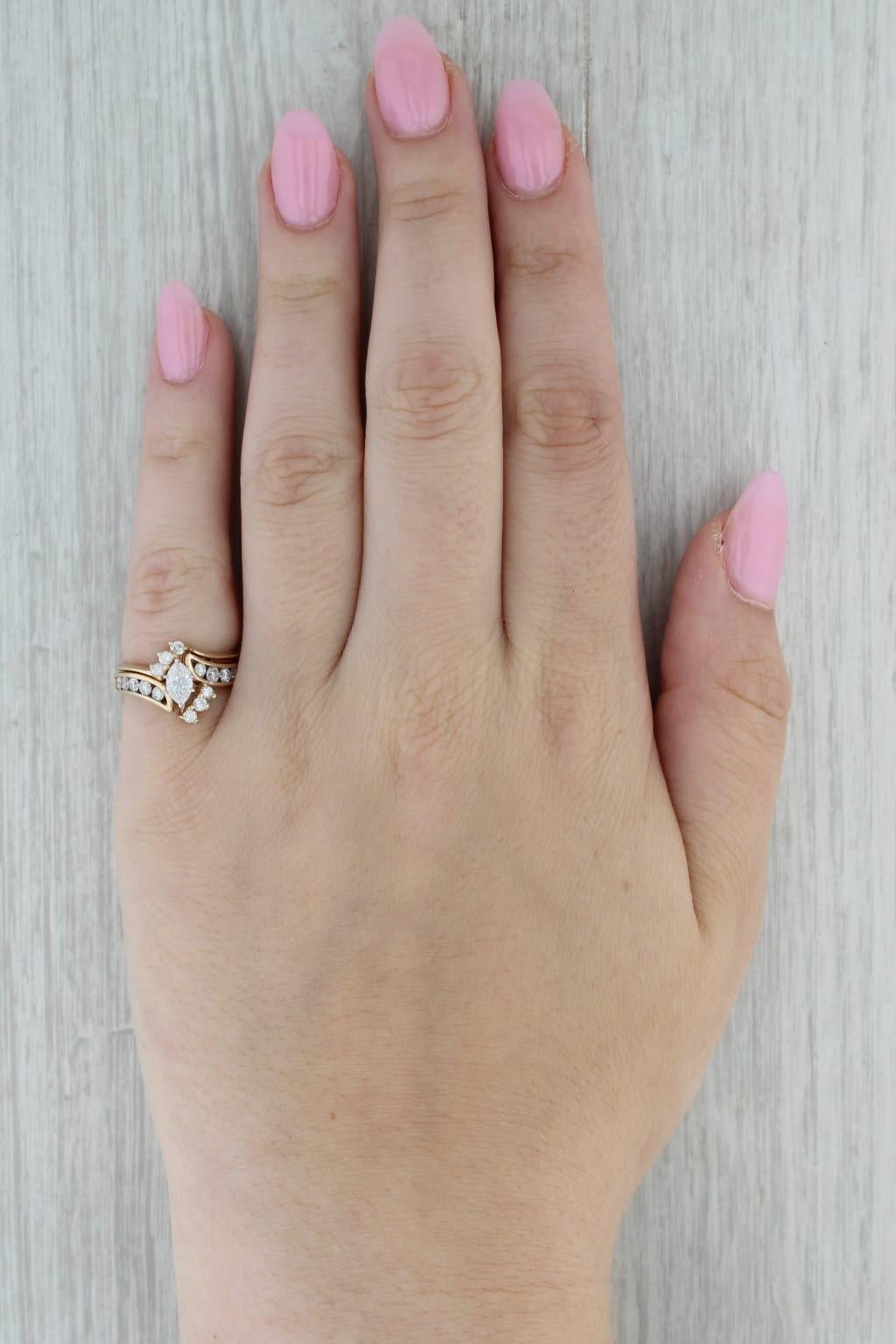 Marquise Cut 0.90ctw Marquise Diamond Engagement Ring Wedding Band Bridal Set 14k Gold Sz 5.5
