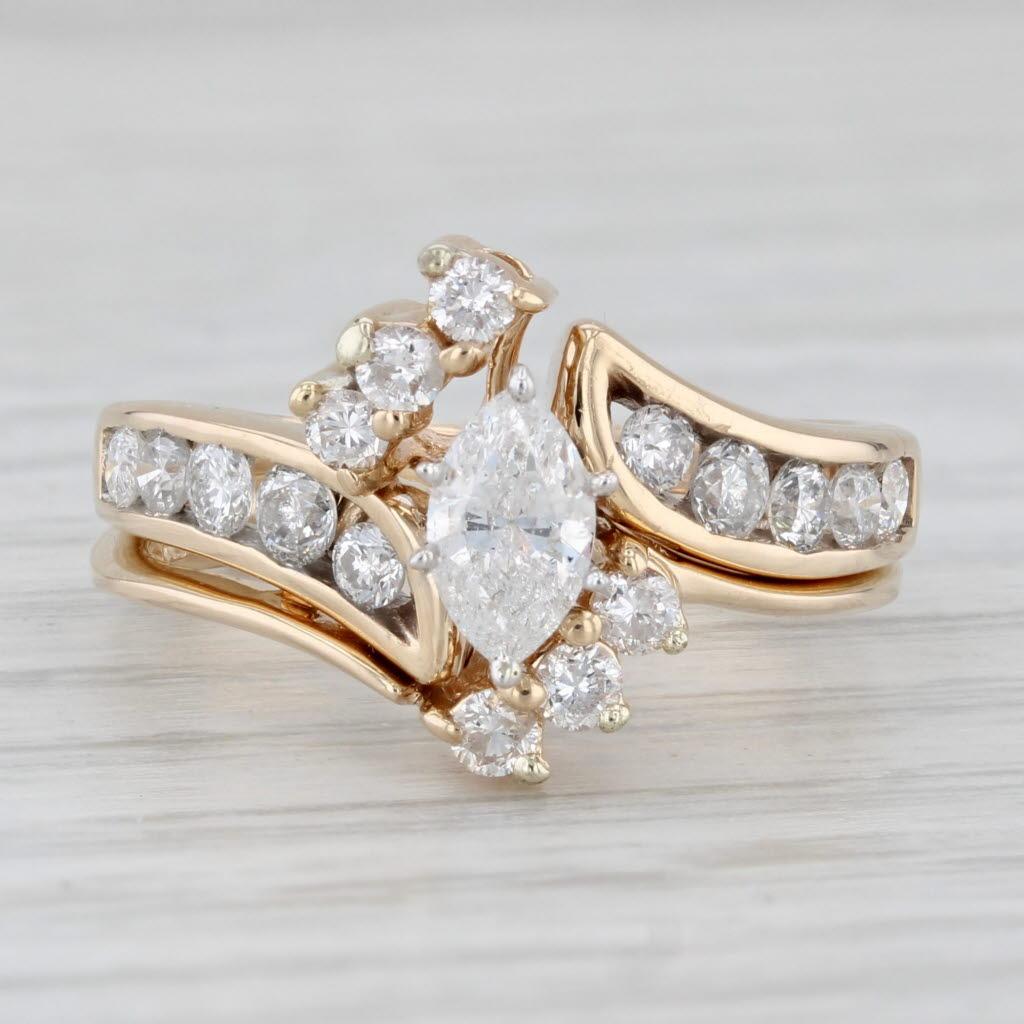 Women's 0.90ctw Marquise Diamond Engagement Ring Wedding Band Bridal Set 14k Gold Sz 5.5