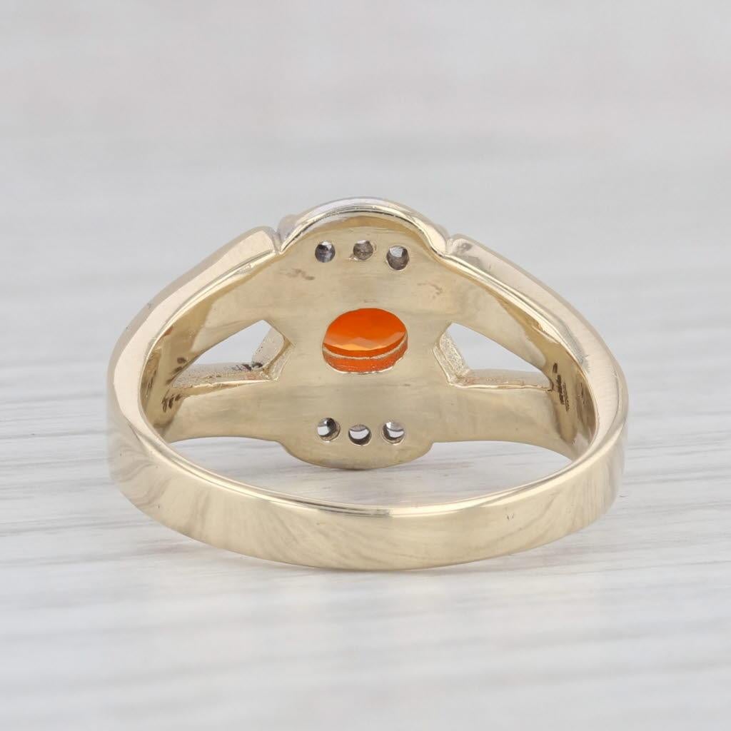 Oval Cut 0.90ctw Orange Fire Opal Diamond Ring 14k Yellow Gold Size 7.25