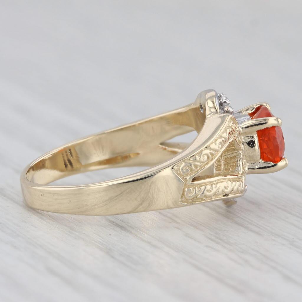 0.90ctw Orange Fire Opal Diamond Ring 14k Yellow Gold Size 7.25 2
