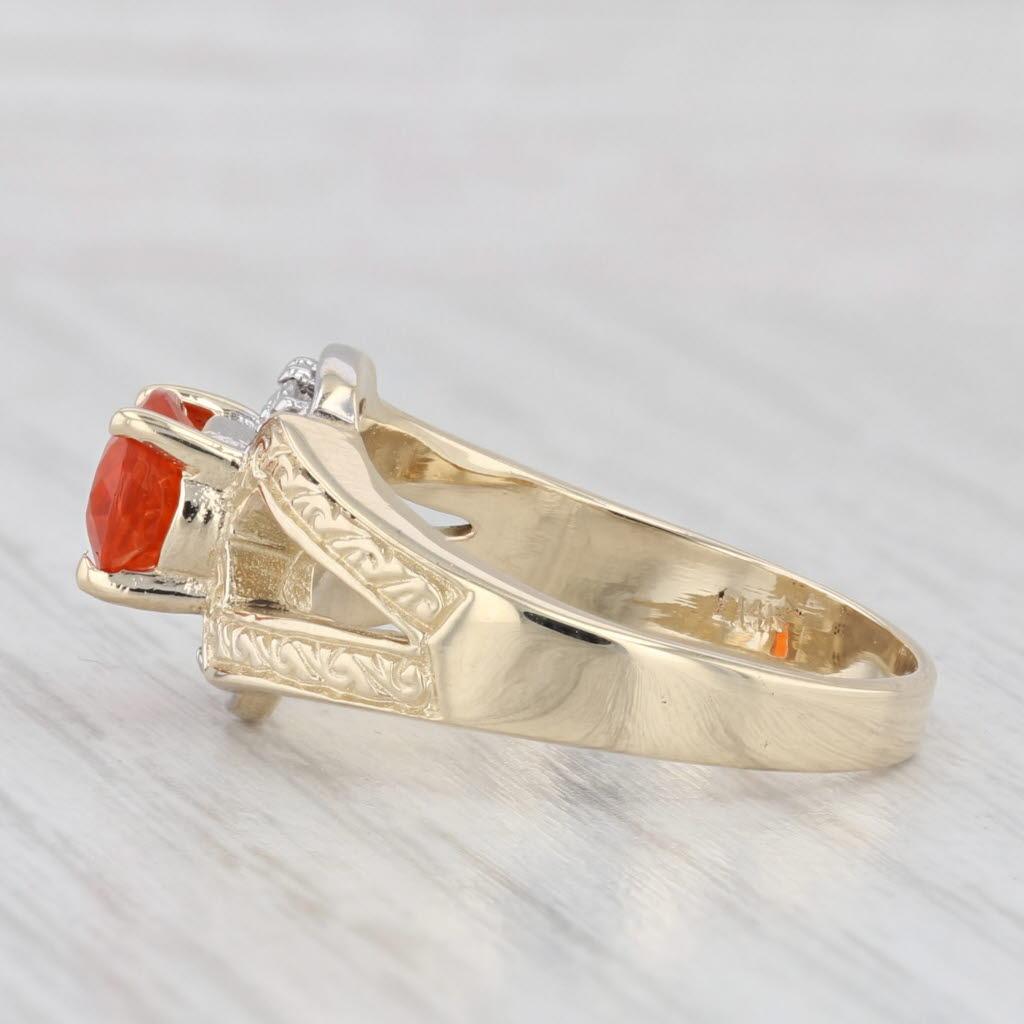 0.90ctw Orange Fire Opal Diamond Ring 14k Yellow Gold Size 7.25 4