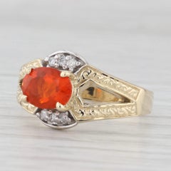 0.90ctw Orange Fire Opal Diamond Ring 14k Yellow Gold Size 7.25