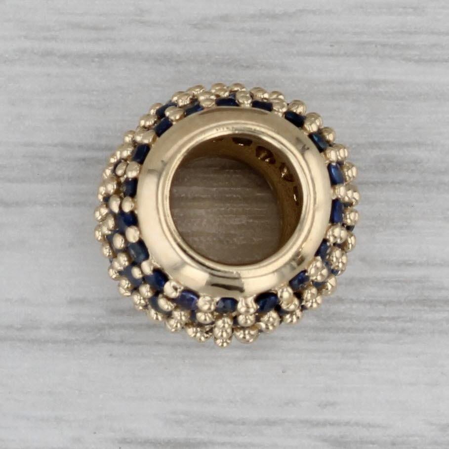 0.90ctw Pave Blue Sapphire Bead Charm 14k Yellow Gold Slide In Good Condition In McLeansville, NC