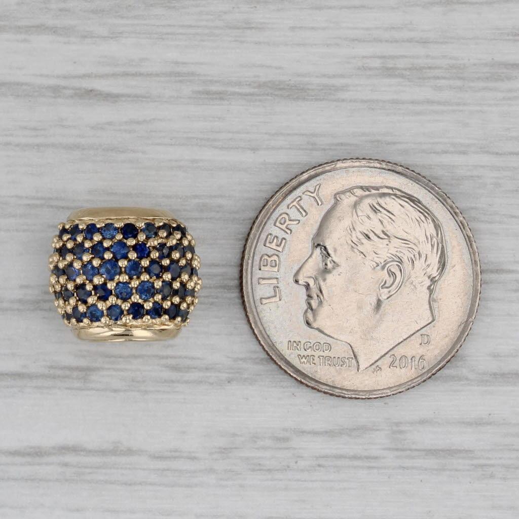 0.90ctw Pave Blue Sapphire Bead Charm 14k Yellow Gold Slide 2