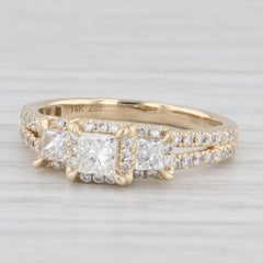 0.90ctw Princess Diamond Halo 3-Stone Engagement Ring 14k Yellow Gold Size 7 0.90ctw Princess Diamond Halo 3-Stone Engagement Ring 14k Yellow Gold Size 7
