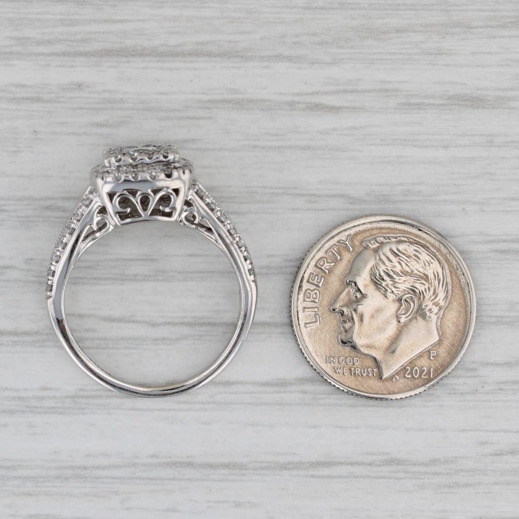 0.90ctw Princess Diamond Halo Engagement Ring 14k White Gold Size 5.5 2