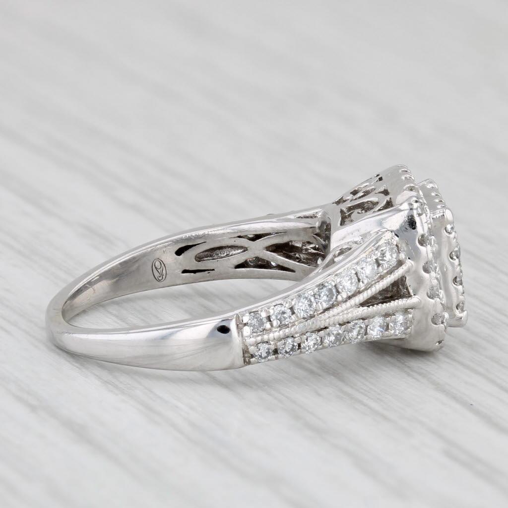 0.90ctw Princess Diamond Halo Engagement Ring 14k White Gold Size 5.5 3