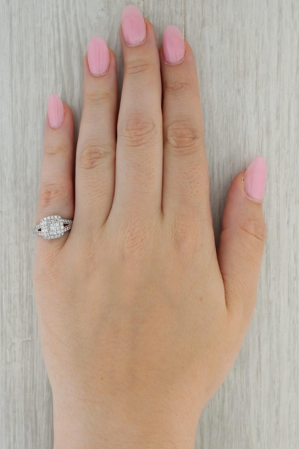 0.90ctw Princess Diamond Halo Engagement Ring 14k White Gold Size 5.5 4
