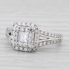 0.90ctw Princess Diamond Halo Engagement Ring 14k White Gold Size 5.5