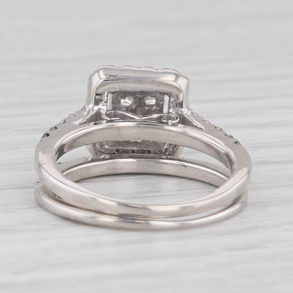 0.90ctw Princess Diamond Halo Engagement Ring Wedding Band 14k White Gold Size 6 In Good Condition For Sale In McLeansville, NC