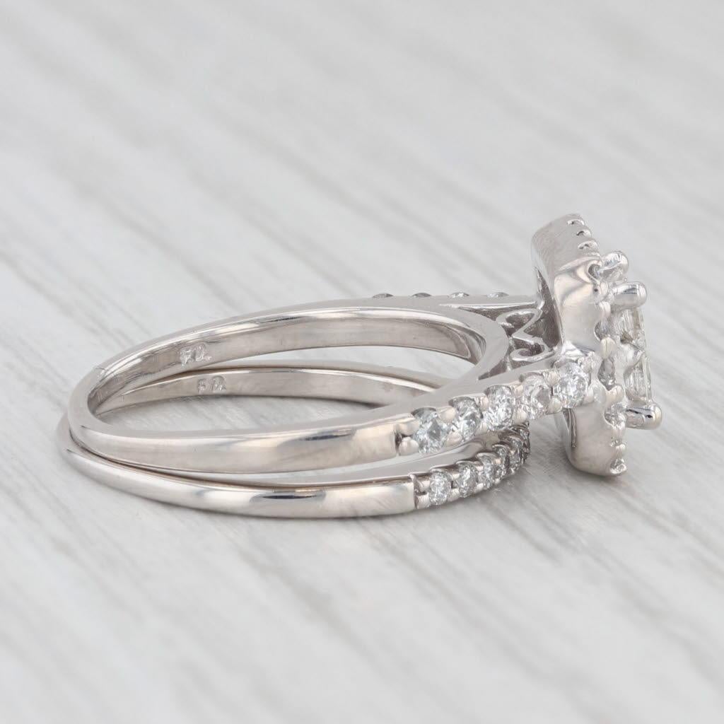 Women's 0.90ctw Princess Diamond Halo Engagement Ring Wedding Band 14k White Gold Size 6 For Sale