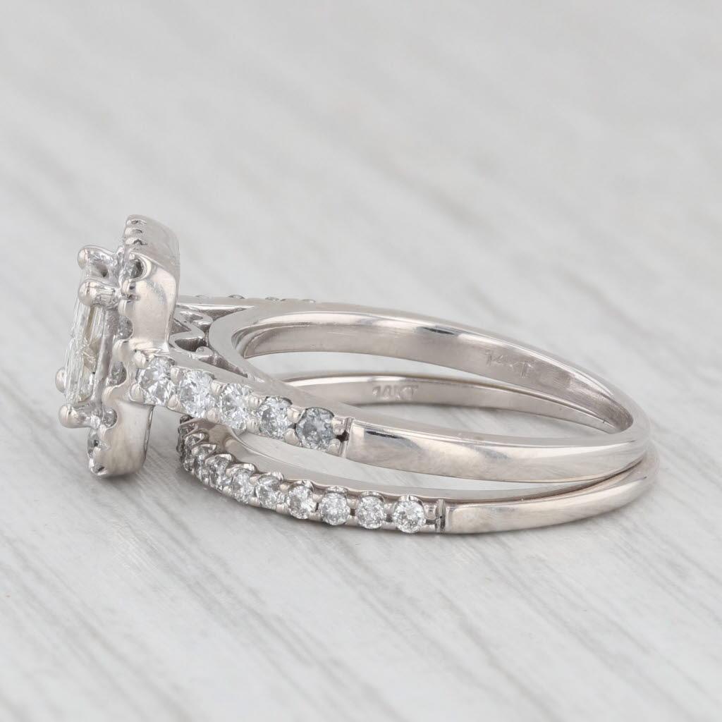 0.90ctw Princess Diamond Halo Engagement Ring Wedding Band 14k White Gold Size 6 For Sale 2